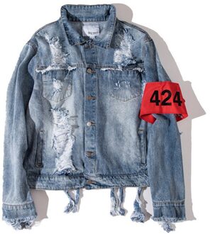Vintage 424 Denim Jas Mannen Ripped Gaten Gewassen Katoen Herfst Jassen Man Casual Jean Jassen Cowboy Classic Man MSW013 lucht blauw / M (50-55kg)