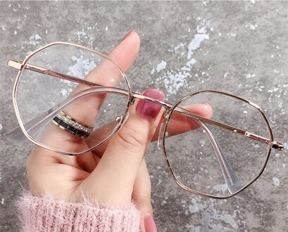 Vintage Anti Blauw Licht Brilmontuur Ronde Lens Bijziendheid Optische Spiegel Eenvoudige Metalen Vrouwen Mannen Transparante Eyewear Frames roos