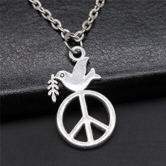 Vintage Antiek Zilver Kleur Antiek Brons Kleur Vrede Teken Hanger Ketting Vredessymbool Sieraden Ketting Liefde Vrede Sieraden N2-B12886