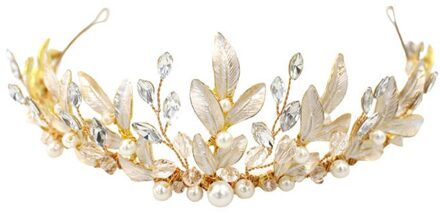 Vintage Aristocratische Gold Strass Parel Kristal Bladeren Noble Vrouwen Bruid Kroon Bruiloft Hoofdband Haaraccessoires
