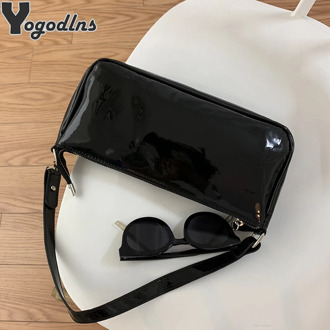 Vintage Baguette Bag For Women Shoulder Bags Retro Split PU Leather Bags Black Underarm Package Ladies Small Messenger Handbag