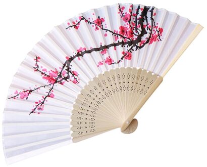 Vintage Bamboe Patroon Vouwen Hand Held Bloem Fan Chinese Dance Wedding Party Pocket Kant Zijde Vouwen