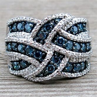 Vintage Blue Crystal Ringen Voor Vrouwen Sieraden Zilveren Vinger Ring Dames Multilayer Luxe Ringen Vrouwelijke Cross Engagement Ring 10