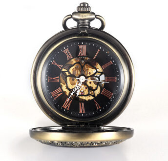 Vintage bronzen houten skelet halfjager legering zakhorloge Brons