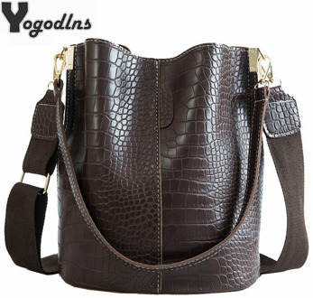 Vintage Casual Bucket Bags for Women Shoulder Bag Alligator pattern Quality Pu Leather Messenger Bag Big Tote Popular Style 2020