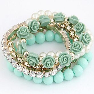 Vintage Charm Armband Rose Bloem Multilayer Verpakt Bloem Armband En Armband Dames Sieraden groen