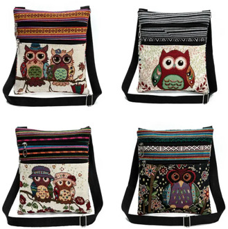 Vintage Chinese National Style Ethnic Shoulder Bag Women Mini Handbag Owl Diagonal Embroidery Tote Lady Messenger Cross Body Bag