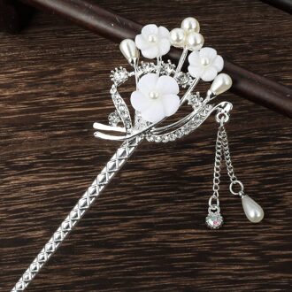 Vintage Chinese Stijl Haar Stick Metalen Strass Eetstokjes Vrouwen Kwastje Parel Bloem Haarspeld Haar Clip Pin Sieraden Accessoires