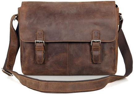 Vintage Crazy Horse Leather Men Shoulder bag Genuine Leather Messenger Bag men Crossbody Bag Sling Leisure Bag Casual Brown