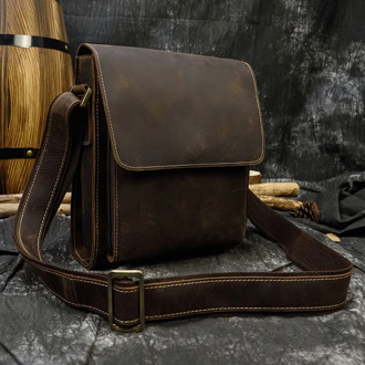 Vintage crazy horse leather Messenger Bag Men Genuine Leather shoulder bag for men cow leather Small Flap male Crossbody bags