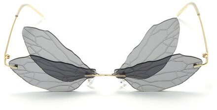 Vintage Dragonfly Vleugels Zonnebril Mode Randloze Vrouwen Hd Lens Eyewear Mannen Roze Zonnebril Uv400 Eyewear Vrouwelijke 2 zwart