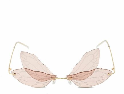 Vintage Dragonfly Vleugels Zonnebril Mode Randloze Vrouwen Hd Lens Eyewear Mannen Roze Zonnebril Uv400 Eyewear Vrouwelijke 6 roze