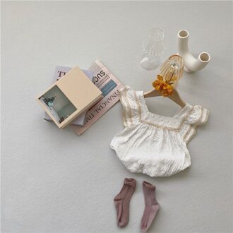 Vintage Dubbele Kanten Kraag Romper Voor Prinses Meisjes Kostuums Cotton Baby Kids Mouwloos Bodysuit Voor Kinderen Outfits Baby O Beige / 12m