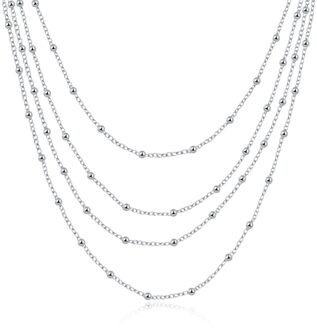 Vintage Eenvoudige Vier Lagen Lange Ketting 925 Sterling Zilveren Ketting Voor Vrouwen Engagement