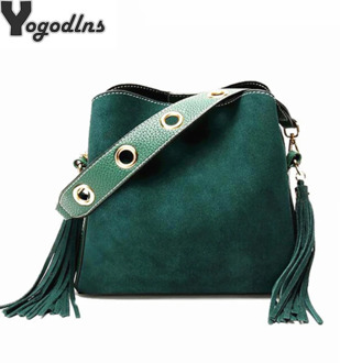 Vintage Fashion Women Fringe Bucket Shoulder Bag High Quality Suede Messenger Crossbody Bag Female Bucket Rivet Tassel Bag