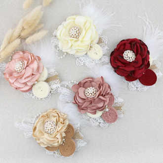 Vintage Flower Baby Girl Headbands Lace Headband Rhinestone Hairband with Feather Newborns Headwrap Photography Props Kidocheese