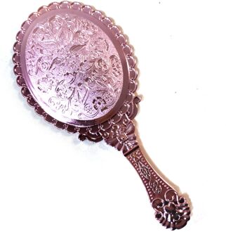 Vintage Gesneden Handheld Spiegel Make-Up Spiegel Spa Salon Make Vanity Hand Spiegel Handvat Cosmetische Compacte Spiegel Voor Vrouwen roos goud