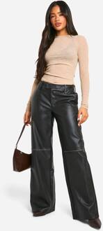 Vintage Gewassen Pu Low Rise Broek Met Rechte Pijpen, Washed Black - 38