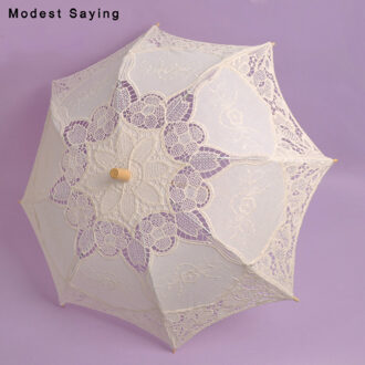 Vintage Grote Victoriaanse Borduurwerk Parasol Beige Lace Bridal Douches Wedding Paraplu Accessoires voor Bruid ombrelle mariage wit