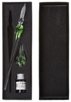 Vintage Handgemaakte Kunst Elegante Kristallen Bloemen Glas Kroontjespen Teken Inkt Pennen groen