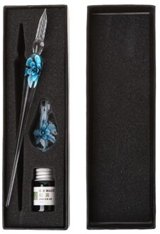 Vintage Handgemaakte Kunst Elegante Kristallen Bloemen Glas Kroontjespen Teken Inkt Pennen licht blauw