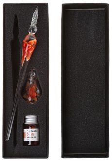 Vintage Handgemaakte Kunst Elegante Kristallen Bloemen Glas Kroontjespen Teken Inkt Pennen Oranje