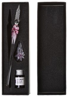 Vintage Handgemaakte Kunst Elegante Kristallen Bloemen Glas Kroontjespen Teken Inkt Pennen Roze
