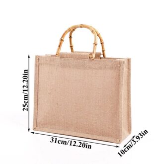 Vintage Handtas Bamboe Lus Handgrepen Diy Tas Retro Waterdichte Boodschappentas Effen Kleur Jute Draagbare Tas Grof Geweven Mode 1