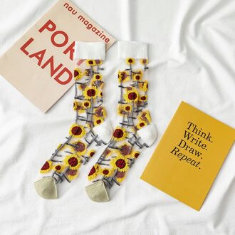 Vintage Harajuku Product Kristal Zijde Tij Sokken Grappige Zonnebloemen Wijnstokken Bloemen Gelukkige Vrouwen Sokken Casual Sox kleur 1