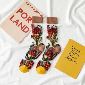 Vintage Harajuku Product Kristal Zijde Tij Sokken Grappige Zonnebloemen Wijnstokken Bloemen Gelukkige Vrouwen Sokken Casual Sox kleur 3
