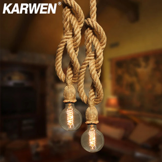 Vintage Hemp Rope Pendant Light E27 Base 1M 2M 3M Lamp Modern Hanging Loft Creative Pendant Light AC85-265V Double Single Head