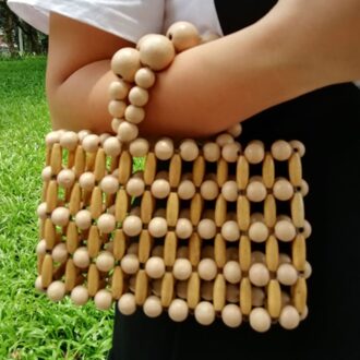 Vintage Houten Kralen Schouder Handtas Vrouwen Tas Zomer Strandtas Kleine Vierkante Tas khaki