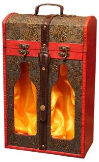 Vintage Houten Rode Wijn Doos Verpakking Geschenkdozen Dubbele Fles Carrier Storage Case Verjaardagsfeestje Kerstcadeau 05