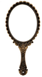 Vintage Houvast Make-Up Spiegel Roze Repousse Bloemen Ovale Ronde Cosmetische Hand Held Spiegel Met Handvat Voor Dames Beauty Dressoir bronzen