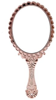 Vintage Houvast Make-Up Spiegel Roze Repousse Bloemen Ovale Ronde Cosmetische Hand Held Spiegel Met Handvat Voor Dames Beauty Dressoir gouden