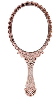 Vintage Houvast Make-Up Spiegel Roze Repousse Bloemen Ovale Ronde Cosmetische Hand Held Spiegel Met Handvat Voor Dames Beauty Dressoir zwart