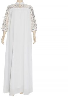 Vintage Kaftan Dubai Abaya Kalkoen Moslim Mode Jurk Islamitische Kleding 3/4 Mouwen Maxi Afrikaanse Jurken Voor Vrouwen Vestidos wit