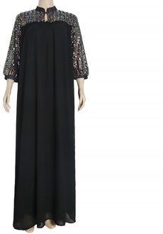 Vintage Kaftan Dubai Abaya Kalkoen Moslim Mode Jurk Islamitische Kleding 3/4 Mouwen Maxi Afrikaanse Jurken Voor Vrouwen Vestidos zwart