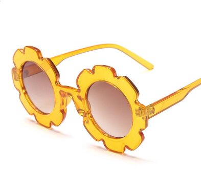 Vintage Kids Zonnebril Kind Zonnebril Ronde Bloem Gafas Baby Kinderen UV400 Sport Zonnebril Meisjes Jongens Oculos De Sol tranparent geel