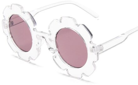 Vintage Kids Zonnebril Kind Zonnebril Ronde Bloem Gafas Baby Kinderen UV400 Sport Zonnebril Meisjes Jongens Oculos De Sol tranparent wit