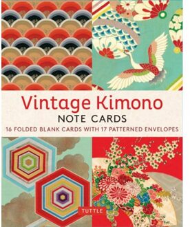 Vintage Kimono, 16 Note Cards: 8 Illustrations From 1900's Vintage Japanese Kimono Fabrics (Blank - Tuttle Studio