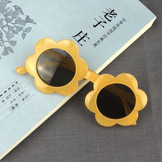 Vintage Kinderen Zonnebril Kids Roze Shades Ronde Bril Baby Leuke Bloem Zonnebril Jongens Meisjes Eyewear Oculos geel