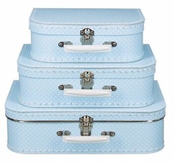 Vintage koffertje licht blauw witte stipjes 25 cm