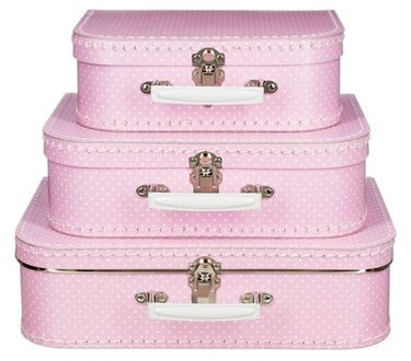 Vintage koffertje roze witte stip 25 cm