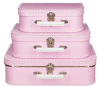 Vintage koffertje roze witte stip 30 cm