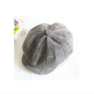 Vintage Krantenjongenspet Mannen Achthoekige Hoed Casual Navy Plaid Lente Koreaanse Schilders Baret