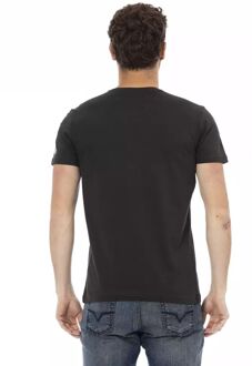 Vintage Kunstprint T-shirt Korte Mouwen Ronde Hals Zwart