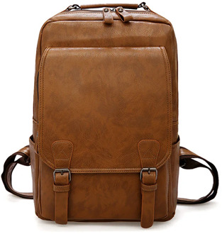 Vintage Laptop Backpack Men Waterproof Bagpack Khaki Travel Men Bag PU Leather Backpacks Big Capacity Male Mochila Bags For Men