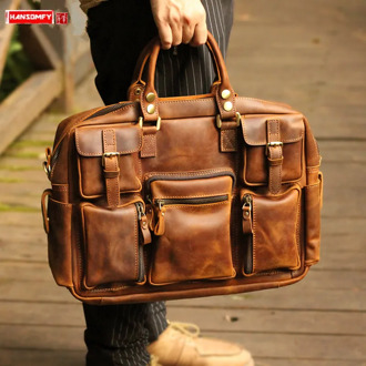 Vintage Leather Men's Handbags Large Capacity Men Shoulder Bag Travel Bag Travel Luggage Casual Male Bags Crazy Horse Leather