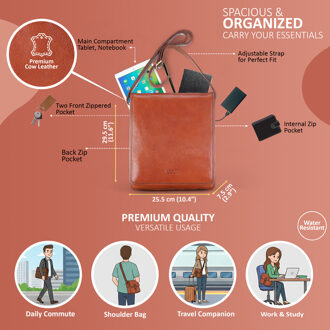 Vintage leren schoudertas in bruin leer, crossbody tas voor op reis - Ranger